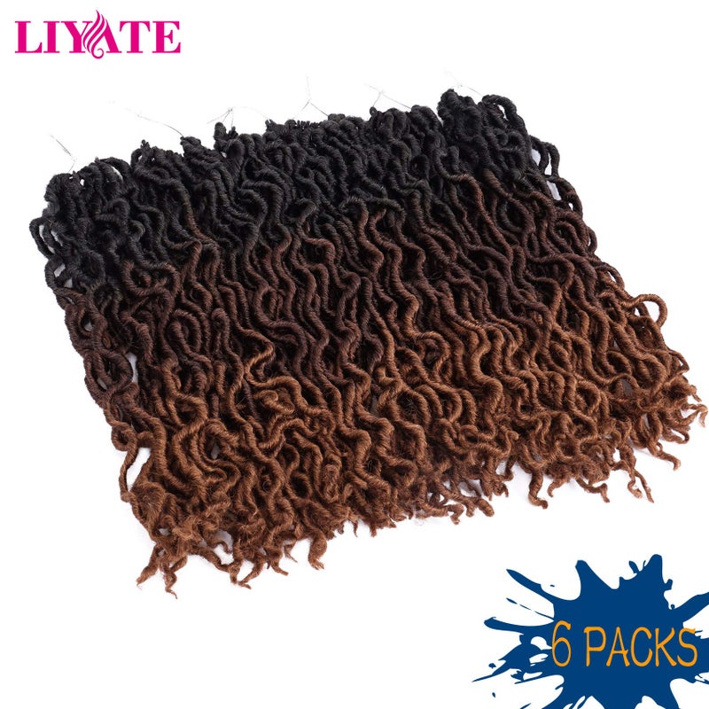 Liyate 14 Inch Goddess Faux locs Crochet Hair 6 Packs/Lot Soft Gypsy Locs Wavy Crochet Braids Dreadlocks 3 Tone Curly Wavy Twist Braiding Hair Extensions African Roots Braidï¼ˆ#1B/4/30) - Image 2